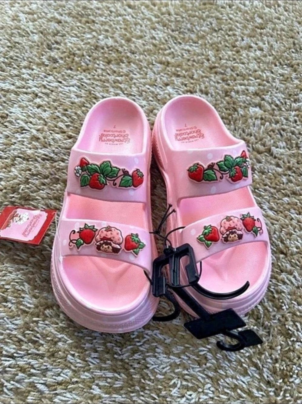 Strawberry Shortcake Womens Double Strap Platform Sandals Pink